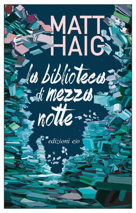 "Buchcover: 'Matt Haig', 'La biblioteca di mezzanotte', 'edizioni e/o'. Illustration von Büchern, die einen Weg formen."