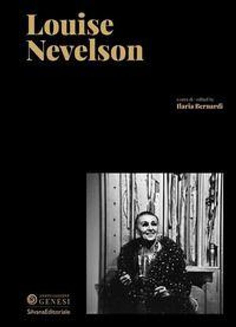 Text oben: "Louise Nevelson". Unten: Schwarz-weißes Foto einer lächelnden Frau vor künstlerischem Hintergrund.