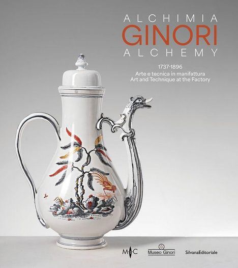 "ALCHIMIA GINORI ALCHEMY 1737-1896 Arte e tecnica in manifattura Art and Technique at the Factory."  
Elegante Kanne mit Vogelmotiv.