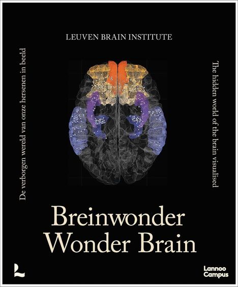 "Breinwonder Wonder Brain" in großer Schrift, Illustration eines farbigen Gehirns, Text auf Niederländisch und Englisch.