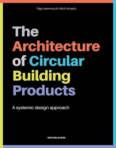 Text: "The Architecture of Circular Building Products: A Systemic Design Approach". Bunt auf schwarzem Hintergrund.