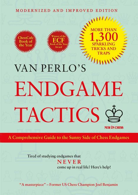 "Van Perlo's Endgame Tactics" zeigt mehr als 1.300 Schachtricks. Es ist ein umfassender Leitfaden für Schachendspiele.