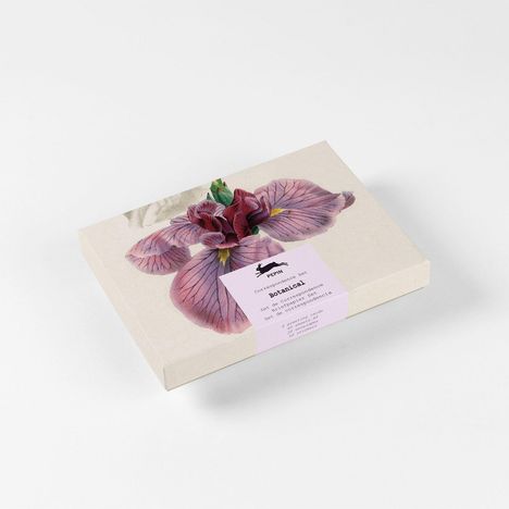 Auf der Verpackung steht "PEPIN Correspondence Set Botanical." Eine Illustration zeigt eine violette Blume.