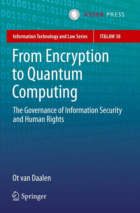 Titel: "From Encryption to Quantum Computing", Ot van Daalen. Türkiser Hintergrund mit Binärcode. Springer-Logo.