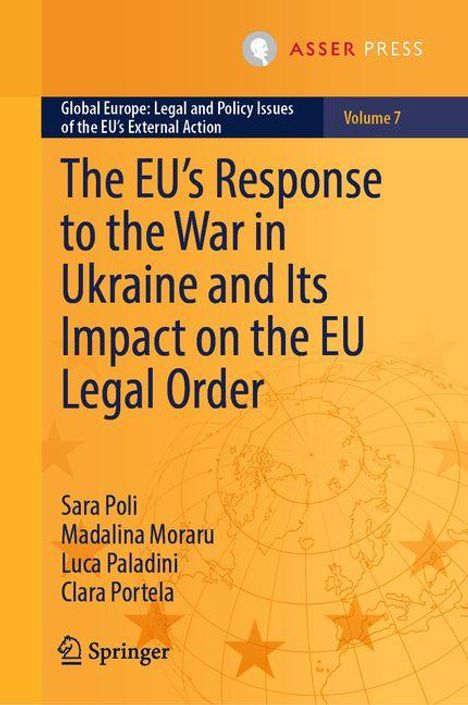 Cover von "The EU’s Response to the War in Ukraine and Its Impact on the EU Legal Order," mit Weltkarte und orangenem Hintergrund.