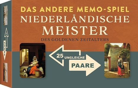 "Das andere Memo-Spiel: Niederländische Meister des Goldenen Zeitalters. 25 ungleiche Paare." Zwei klassische Gemälde.