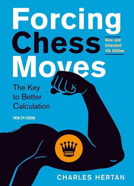 "Forcing Chess Moves" in Großschrift, mit einem stilisierten Arm und Schachfigur-Logo auf blauem Hintergrund.