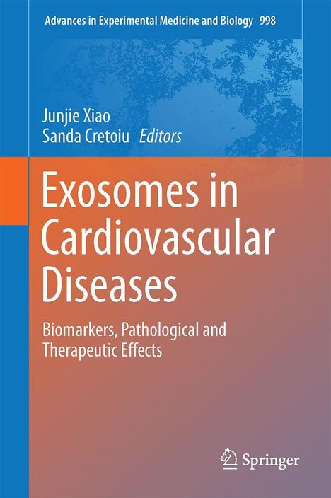 Exosomes in Cardiovascular Diseases: Biomarkers, Pathological and Therapeutic Effects. Blau-orangener Hintergrund.