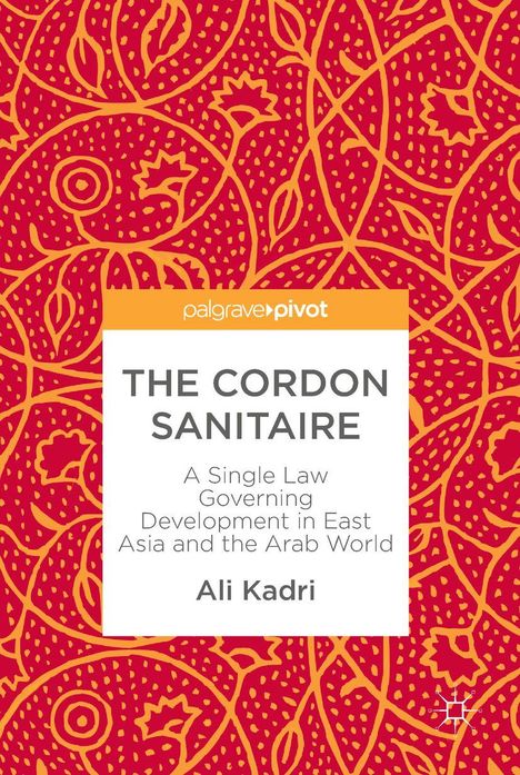 „THE CORDON SANITAIRE“, mit dekorativem rotem und orangem Muster im Hintergrund. Autor: Ali Kadri.