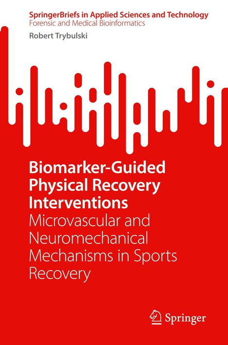 Titel: "Biomarker-Guided Physical Recovery Interventions". Designt mit weißen, vertikalen Linien auf rotem Hintergrund.