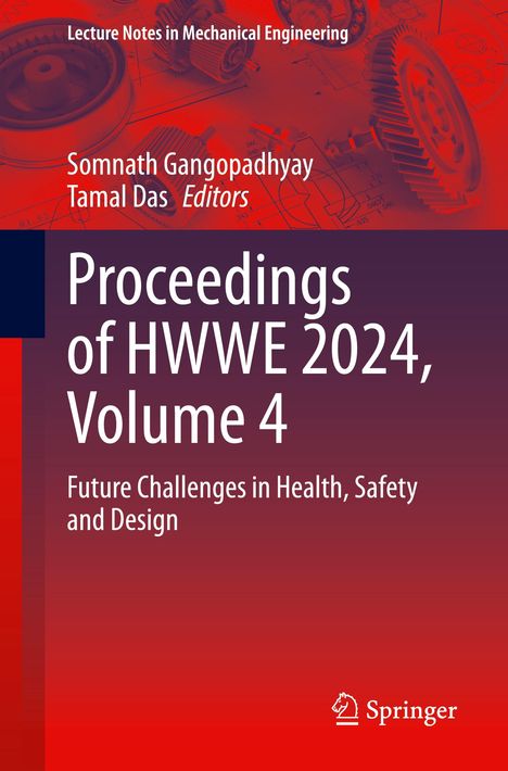 "Proceedings of HWWE 2024, Volume 4" in weißer Schrift. Hintergrund: Zahnräder und technische Zeichnungen in Rot-Orange.
