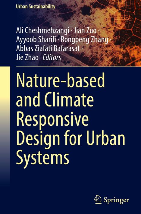 "Nature-based and Climate Responsive Design for Urban Systems" in großer gelber Schrift auf dunklem Hintergrund. Springer-Logo unten.