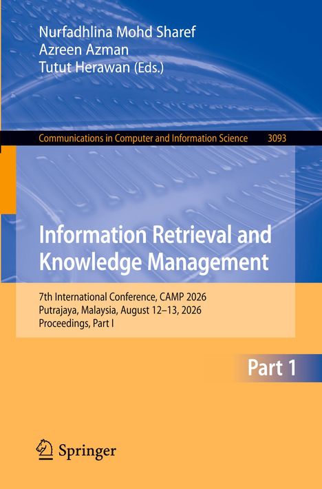 Titel: "Information Retrieval and Knowledge Management". Konferenzdetails. Blau-orange Farben mit Springer-Logo.