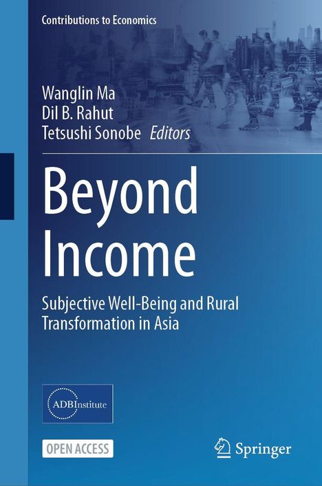 Buchtitel: "Beyond Income: Subjective Well-Being and Rural Transformation in Asia." ADB Institute- und Verlagslogos enthalten.