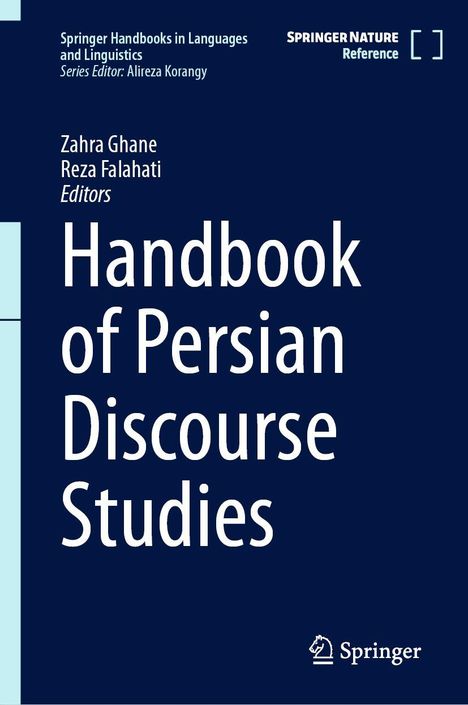 „Handbook of Persian Discourse Studies“ steht groß, darunter „Zahra Ghane, Reza Falahati Editors“, im Hintergrund dunkelblau.