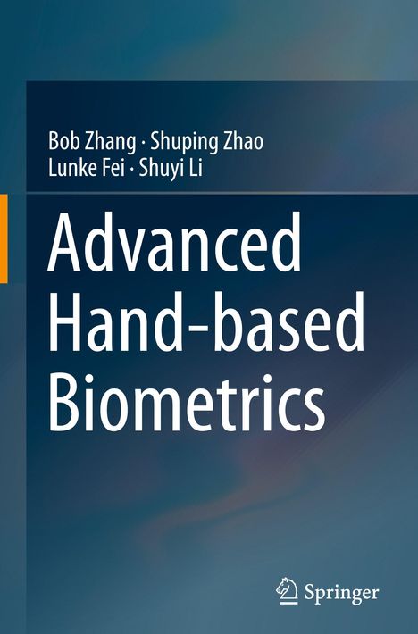 „Advanced Hand-based Biometrics“ von Bob Zhang und anderen, Hintergrund in Blau- und Grüntönen, Springer-Logo.