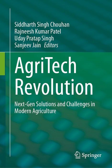 Cover des Buches "AgriTech Revolution" mit Autoren und Untertitel zu modernen Herausforderungen in der Landwirtschaft.