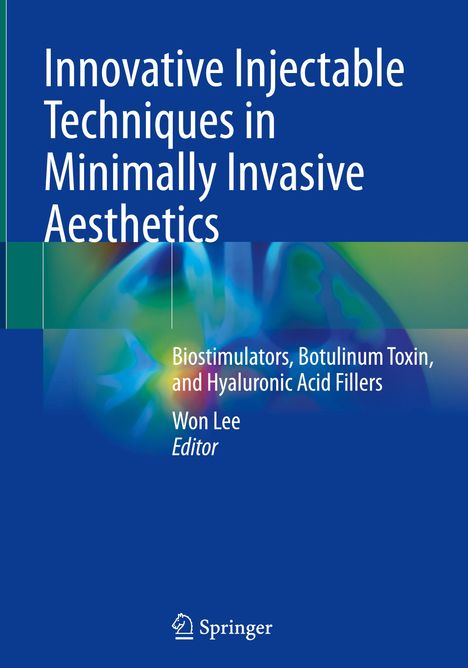 "Innovative Injectable Techniques in Minimally Invasive Aesthetics. Bunte, verschwommene Abbildung darunter."
