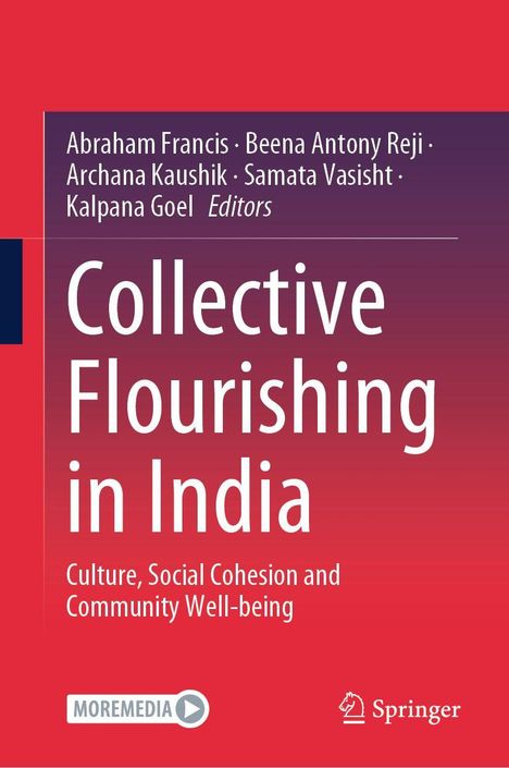 "Collective Flourishing in India: Culture, Social Cohesion and Community Well-being" steht auf einem roten Buchcover.