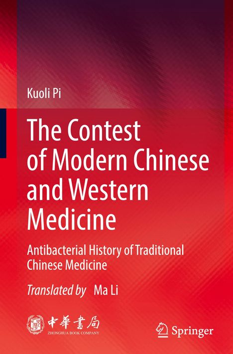 "The Contest of Modern Chinese and Western Medicine" in weißer Schrift auf rotem Hintergrund, mit Logos unten.