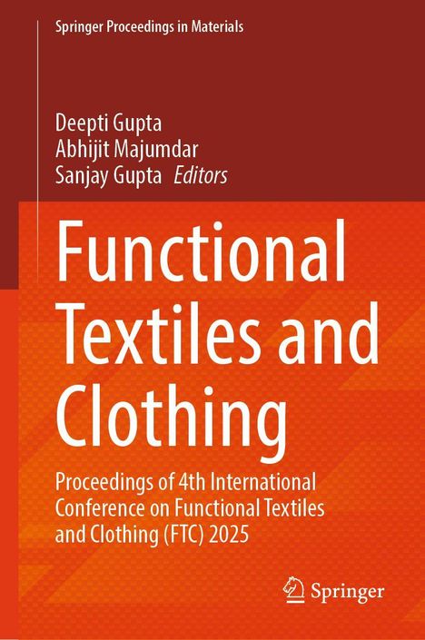 "Functional Textiles and Clothing" in Weiß auf orangefarbenem Hintergrund, darunter Springer-Logo.