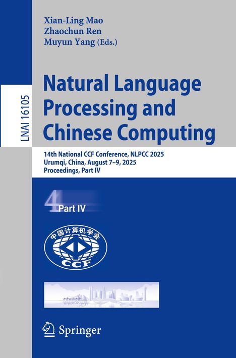 Text über ein NLP-Buch der CCF-Konferenz 2025 in Urumqi, China. Logos und eine Skyline-Illustration sind abgebildet.