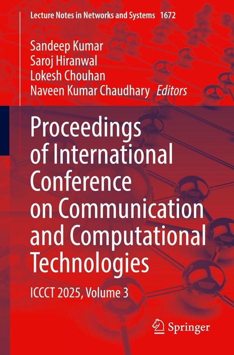 "Proceedings of International Conference on Communication and Computational Technologies, ICCCT 2025, Volume 3." Rotes Hintergrundmuster.