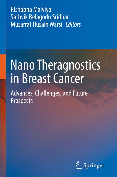 Titel: "Nano Theragnostics in Breast Cancer: Advances, Challenges, and Future Prospects". Blaue und orange Farbtöne. Springer-Logo.