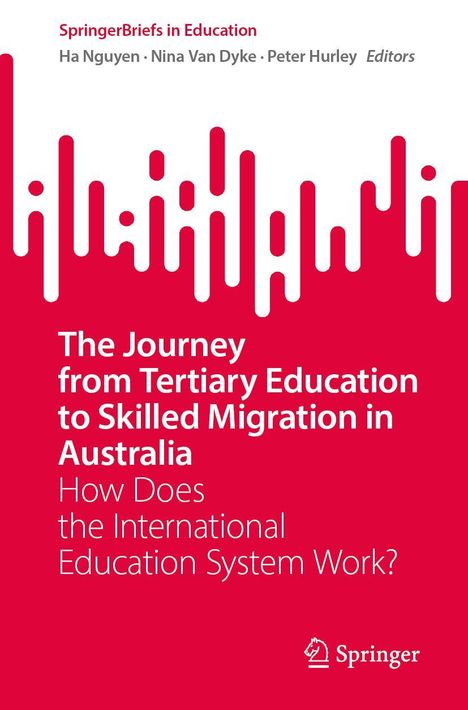 Roter Hintergrund mit weißen, blasenartigen Formen. Text: „The Journey from Tertiary Education to Skilled Migration in Australia”. Springer-Logo unten rechts.