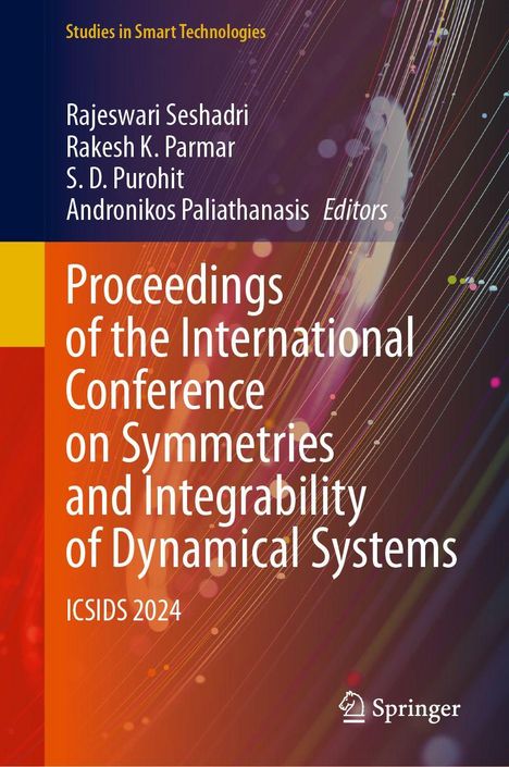 "Proceedings of the International Conference on Symmetries and Integrability of Dynamical Systems, ICSIDS 2024." Farbiges, abstraktes Hintergrunddesign mit Linien.