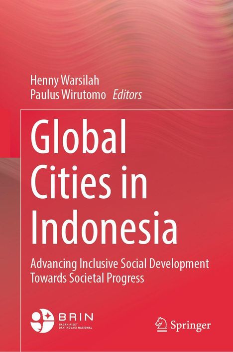 "Global Cities in Indonesia", Schrift auf rotem Hintergrund, darunter das BRIN-Logo und das Springer-Logo.