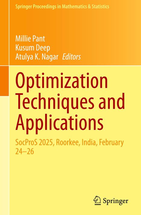 Titel: "Optimization Techniques and Applications". Gelber Hintergrund, Springer-Logo unten.