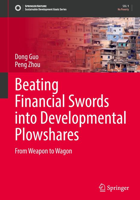„Beating Financial Swords into Developmental Plowshares“ Titel auf rotem Hintergrund; viele eng gebaute Häuser.