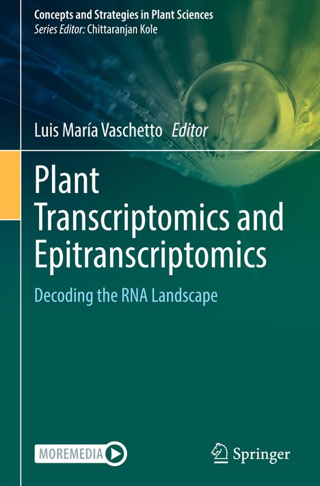 "Plant Transcriptomics and Epitranscriptomics: Decoding the RNA Landscape", grüne Abdeckung mit molekularer Illustration.