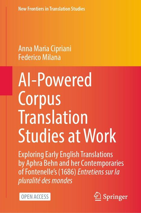 Buchtitel: "AI-Powered Corpus Translation Studies at Work" von Anna Maria Cipriani und Federico Milana, Springer Logo.