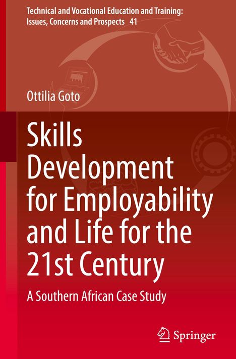 Buchtitel: "Skills Development for Employability and Life for the 21st Century" von Ottilia Goto. Hintergrund rot mit Logos.