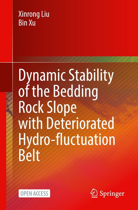 „Dynamic Stability of the Bedding Rock Slope with Deteriorated Hydro-fluctuation Belt“, Autoren: Xinrong Liu, Bin Xu. Roter Hintergrund.