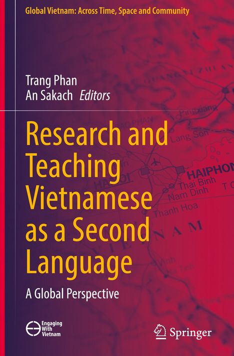 „Research and Teaching Vietnamese as a Second Language: A Global Perspective“ ist groß dargestellt. Im Hintergrund ist ein roter Landkartenausschnitt von Vietnam zu sehen.