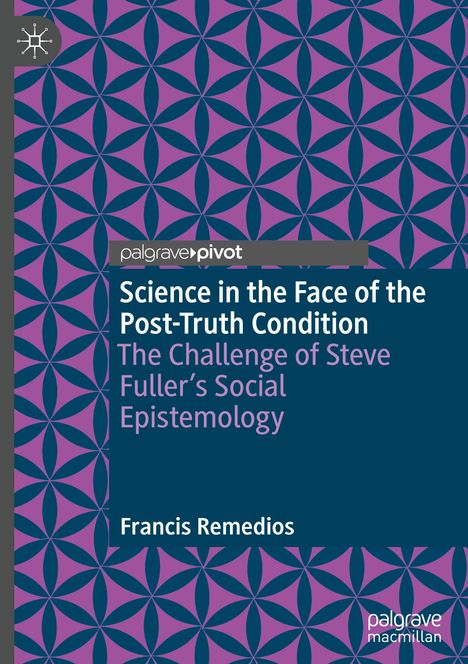 „Science in the Face of the Post-Truth Condition“ von Francis Remedios. Ornamentales Muster in Lila und Dunkelblau.