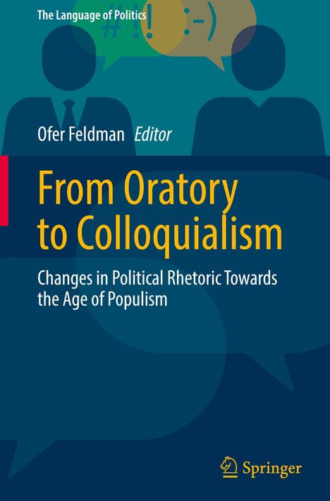 „From Oratory to Colloquialism“, Ofer Feldman Editor. Silhouetten von Personen mit Sprechblasen und dem Springer-Logo.