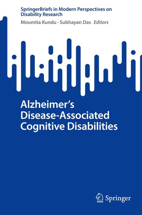 "Alzheimer's Disease-Associated Cognitive Disabilities" in weiß, blaue Hintergrundgestaltung mit stilisierten Linien oben.