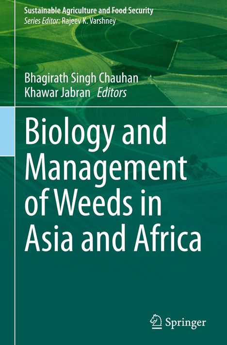 Titel: "Biology and Management of Weeds in Asia and Africa". Grüner Hintergrund mit Feldern und dem Springer-Logo.