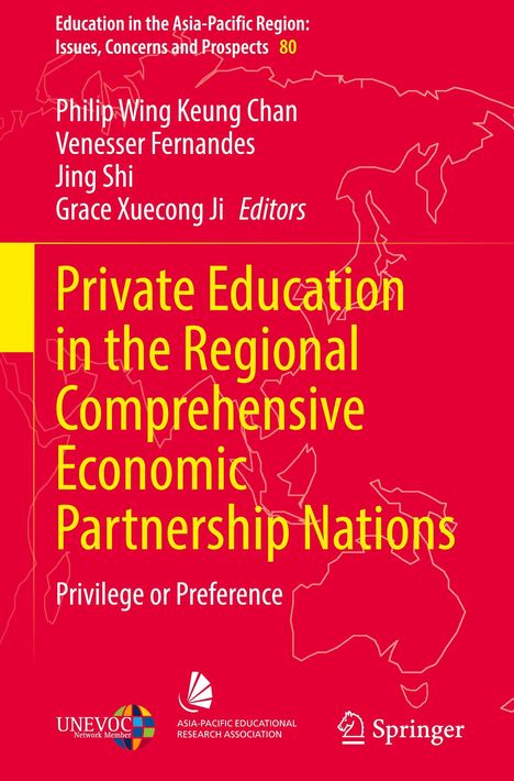Buchtitel: Private Education in the Regional Comprehensive Economic Partnership Nations. Logos unten: UNEVOC, Asia-Pacific Educational Research Association, Springer.