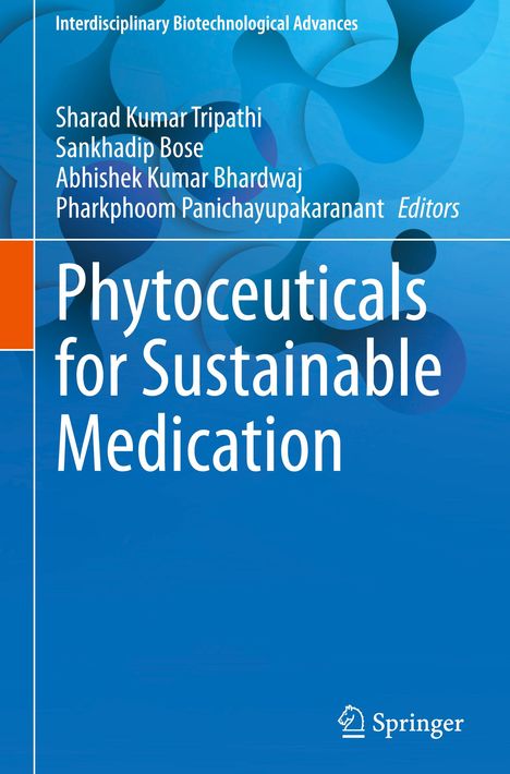 Titel: "Phytoceuticals for Sustainable Medication". Blaue Hintergrundgrafik mit runden Formen.