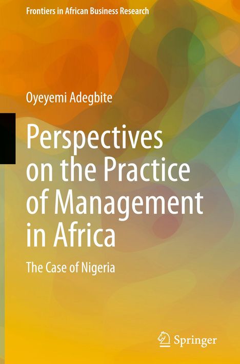 "Perspectives on the Practice of Management in Africa: The Case of Nigeria" auf buntem, abstrakten Hintergrund.