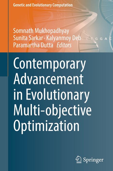 Oben: Genetic and Evolutionary Computation. Unten: Springer-Logo. Hintergrund: DNA-Illustration.
