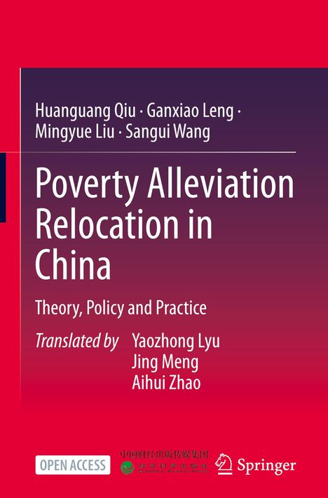 Buchcover: "Poverty Alleviation Relocation in China", Autoren und Übersetzer, Open Access-Symbol, Springer-Logo.