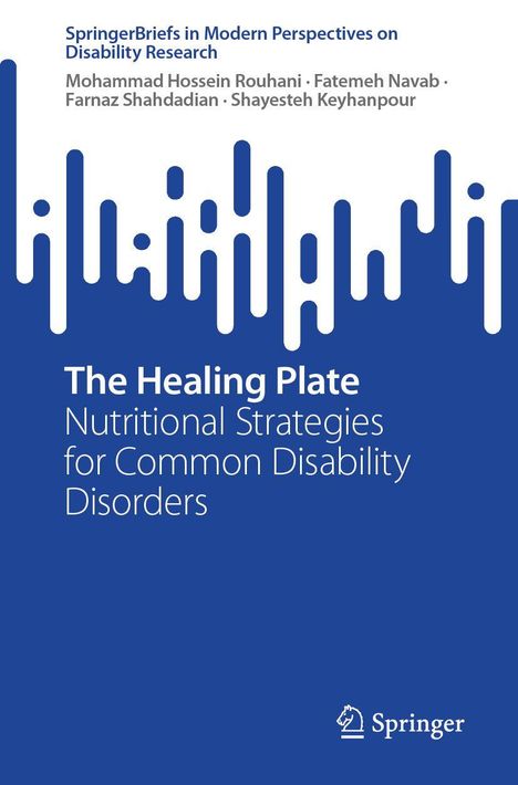 Weiße und blaue abstrakte Linien oben, Springer-Logo unten, Text: "The Healing Plate, Nutritional Strategies for Common Disability Disorders."