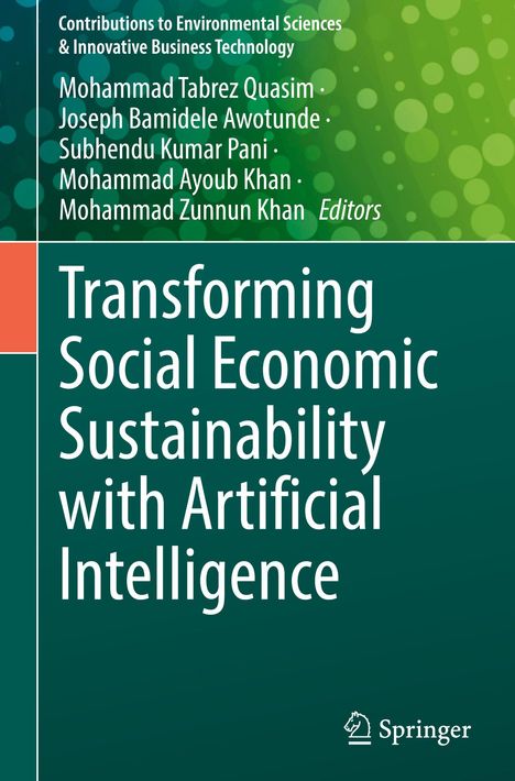 Titel: "Transforming Social Economic Sustainability with Artificial Intelligence". Grüner Hintergrund mit weißen Punkten.