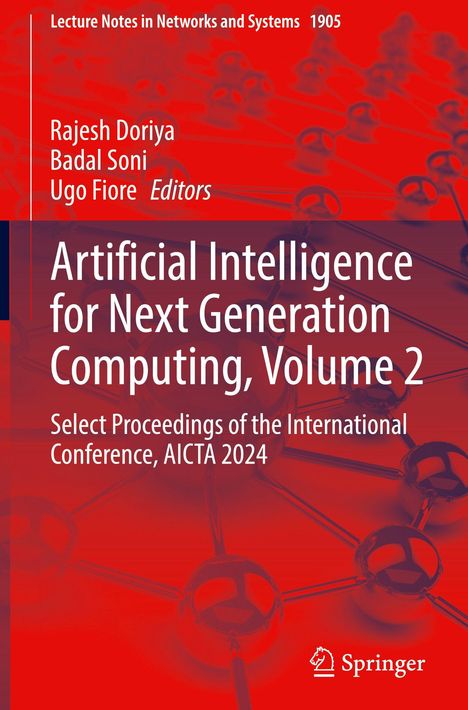 Text: "Artificial Intelligence for Next Generation Computing, Volume 2". Rotes Design mit Molekülnetzwerk. Springer-Logo.